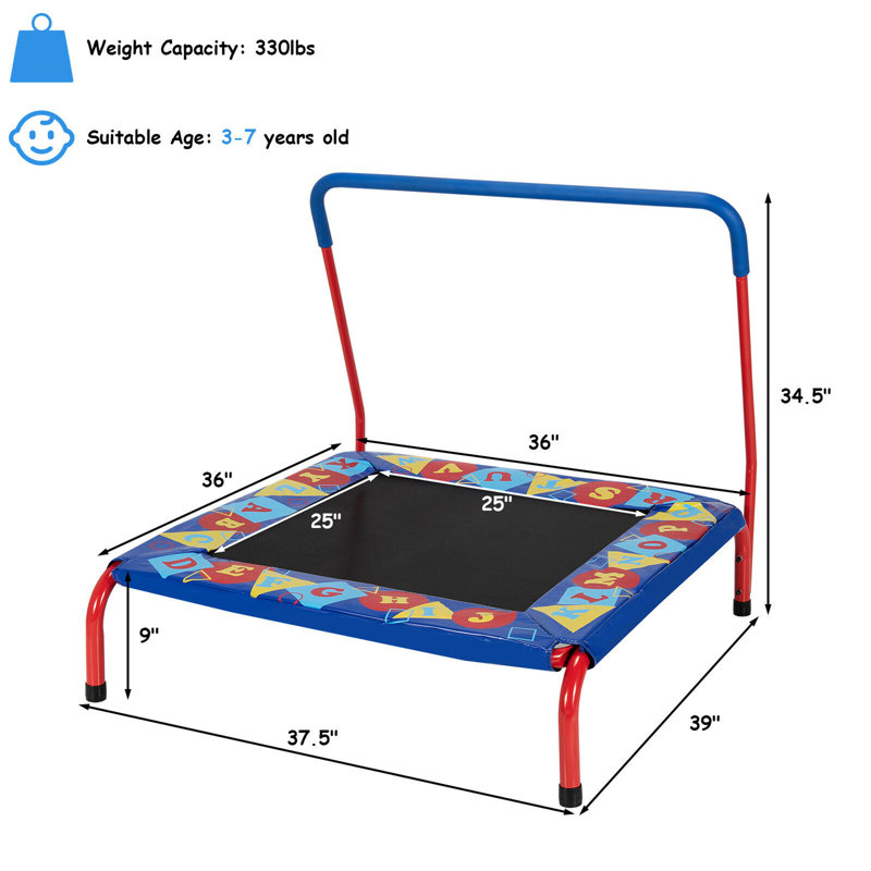 Gymax 36'' Kids Square Trampoline Indoor Outdoor Rebounder W Gymax 36'' Kids Square Trampoline Indoor Outdoor Rebounder W
